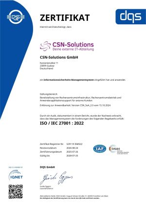 Zertifiziert durch die „Deutsche Gesellschaft zur Zertifizierung von Managementsystemen mbH (DQS)“